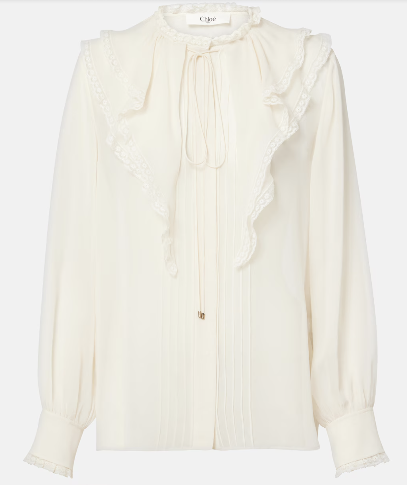 Chloé Lace-Trimmed Ruffled Silk Blouse
