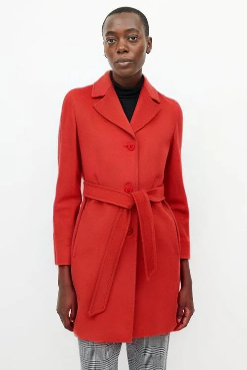 Max Mara Wool Belted Coat in Red