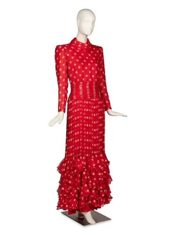 Valentino HC Polka Dot Ruched Gown