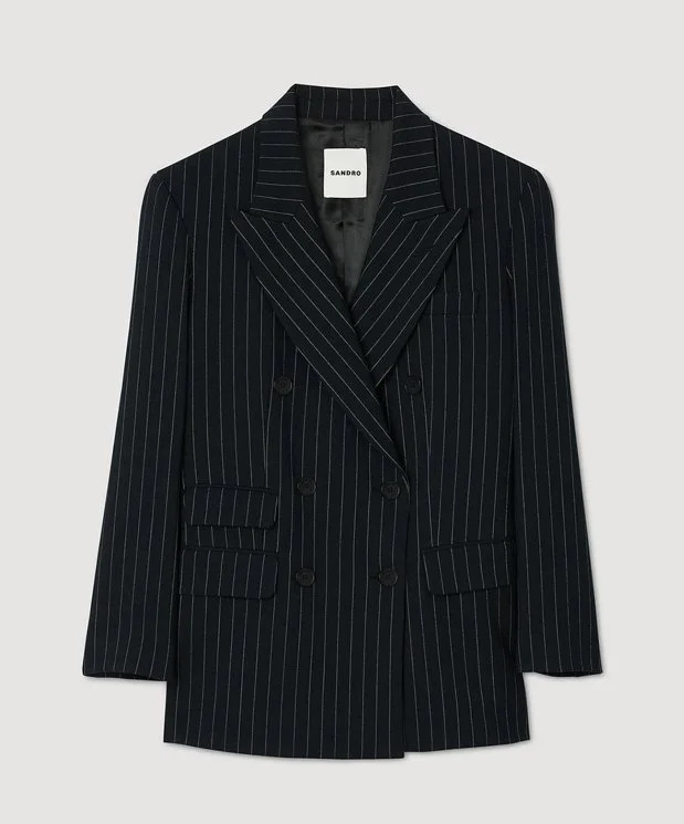 Sandro Striped Suit Jacket in Black