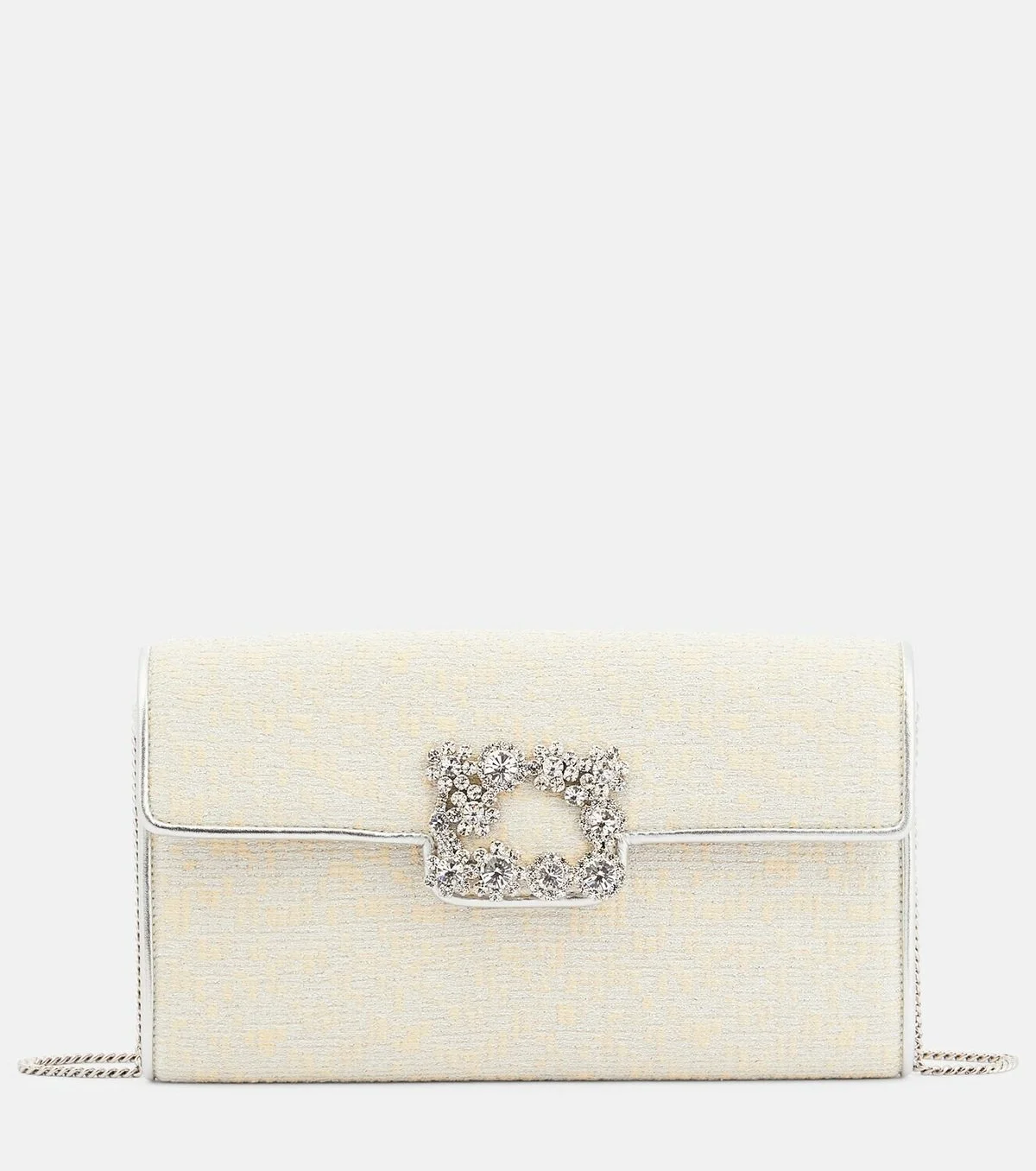 Roger Vivier Flower Strass Buckle Clutch in Cream Tweed