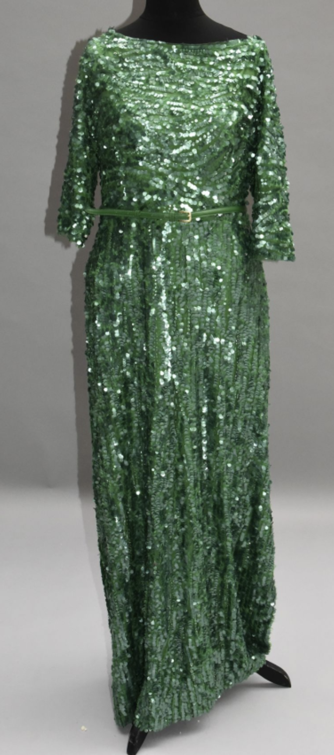 Elie Saab Off-the-Shoulder Sequin Gown in Green