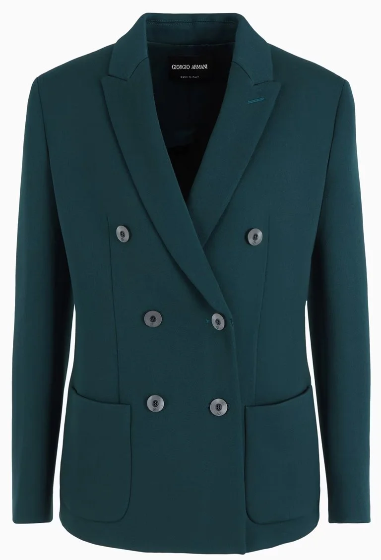 Giorgio Armani Double-Breasted Jacket in Green Stretch Wool