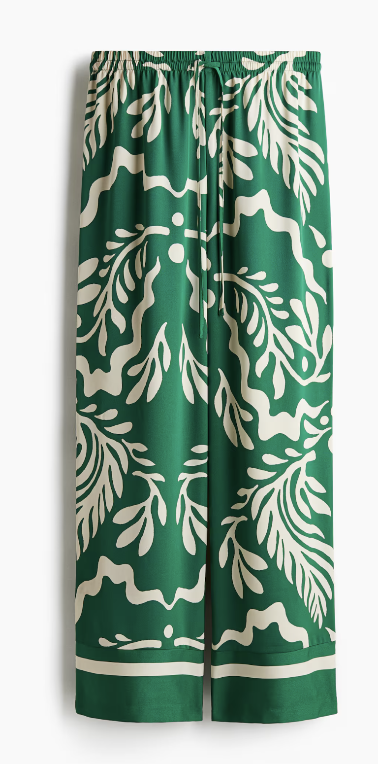H&amp;M Drawstring Twill Trousers in Green/Patterned