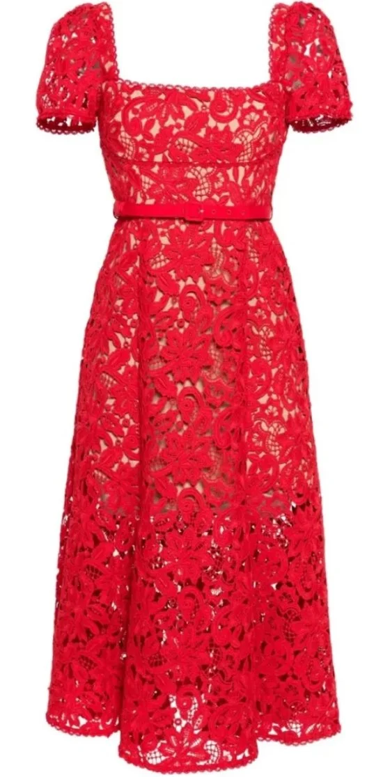 Self Portrait Floral Lace Midi Dress in Red