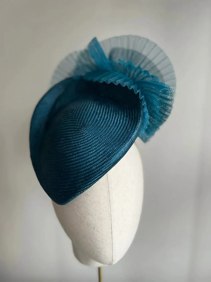 Jane Taylor Clio Feather Hat in Pastel Blue Straw