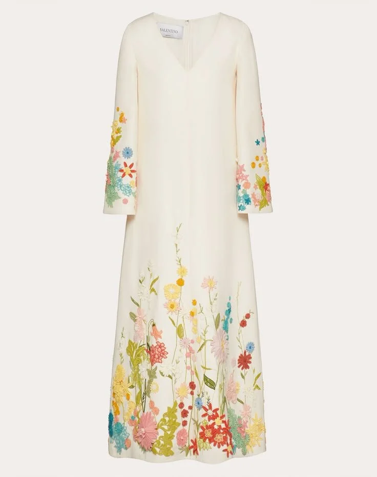Valentino Embroidered Wool Silk Midi Dress