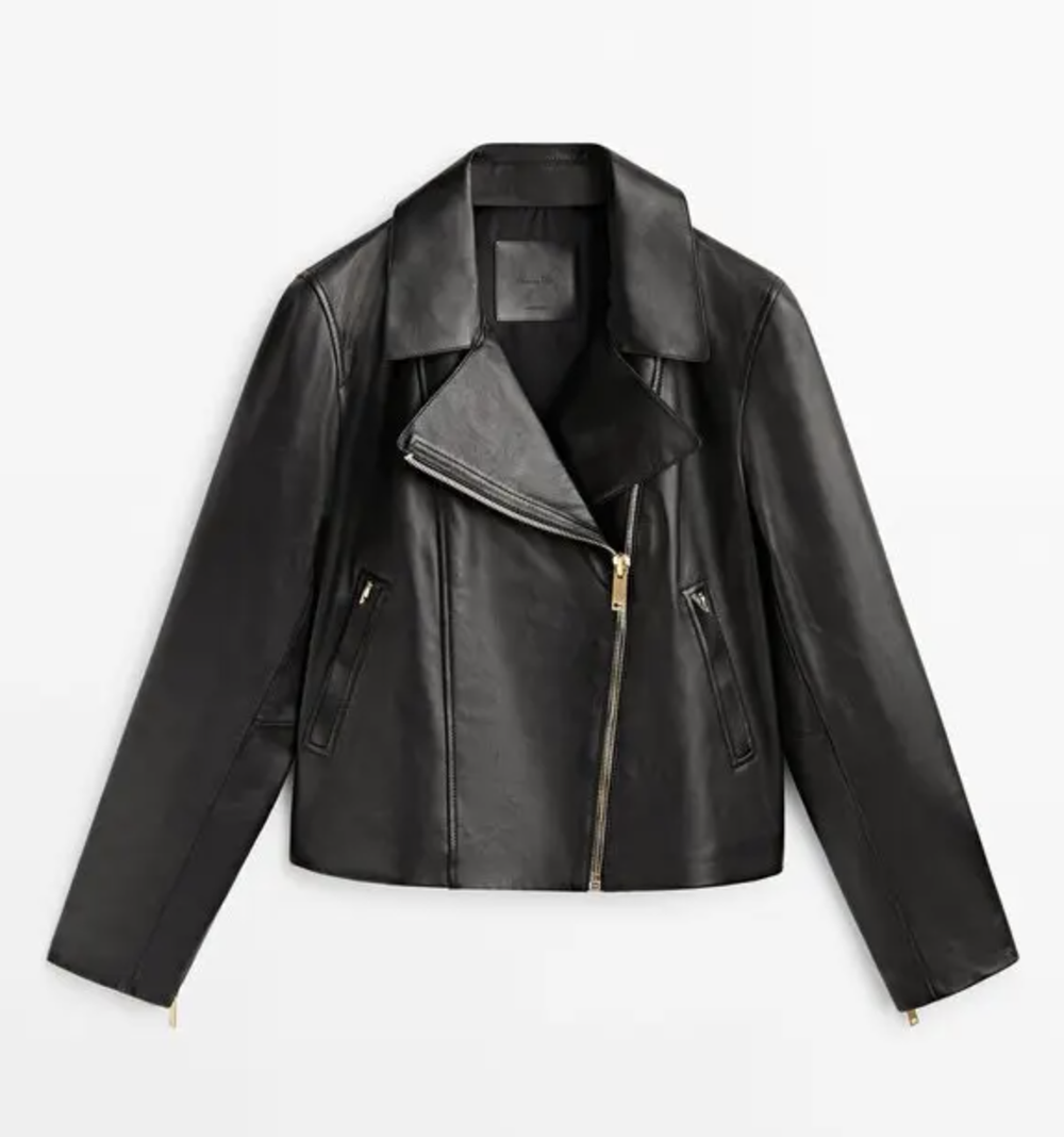 Massimo Dutti Nappa Leather Biker Jacket in Black — UFO No More
