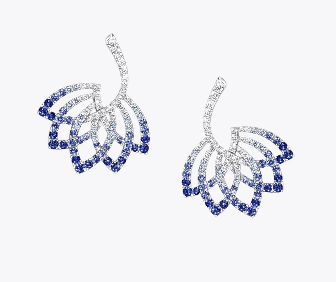Garrard Lotus Flower Drop Earrings in Sapphire and Diamonds