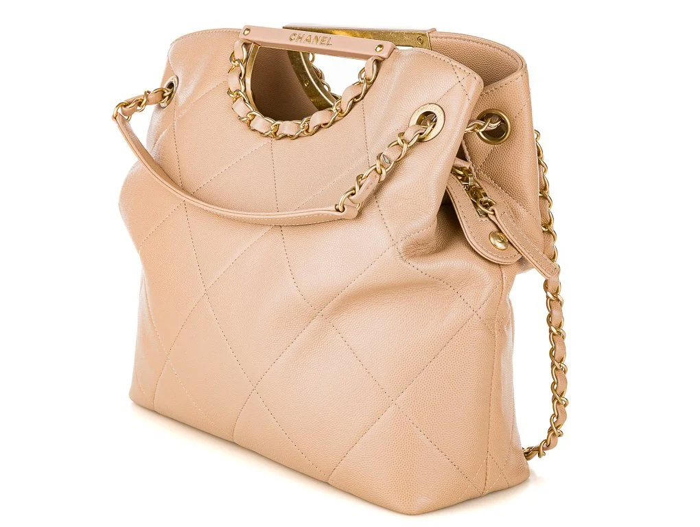 Chanel 2way Shoulder Bag in Beige Quilted Leather