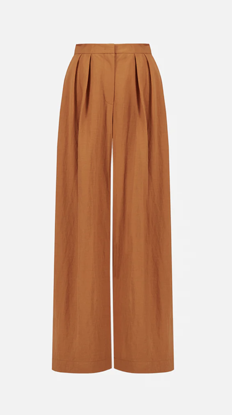 Harris Wharf London Oversized Pleated Trousers in Terracotta Rayon