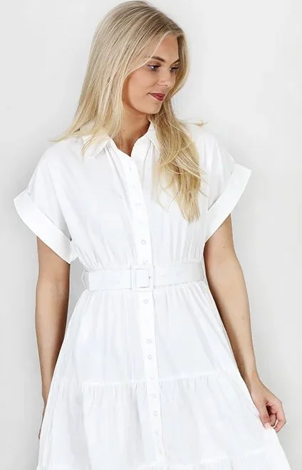 ByTiMo Poplin Belt Dress in White