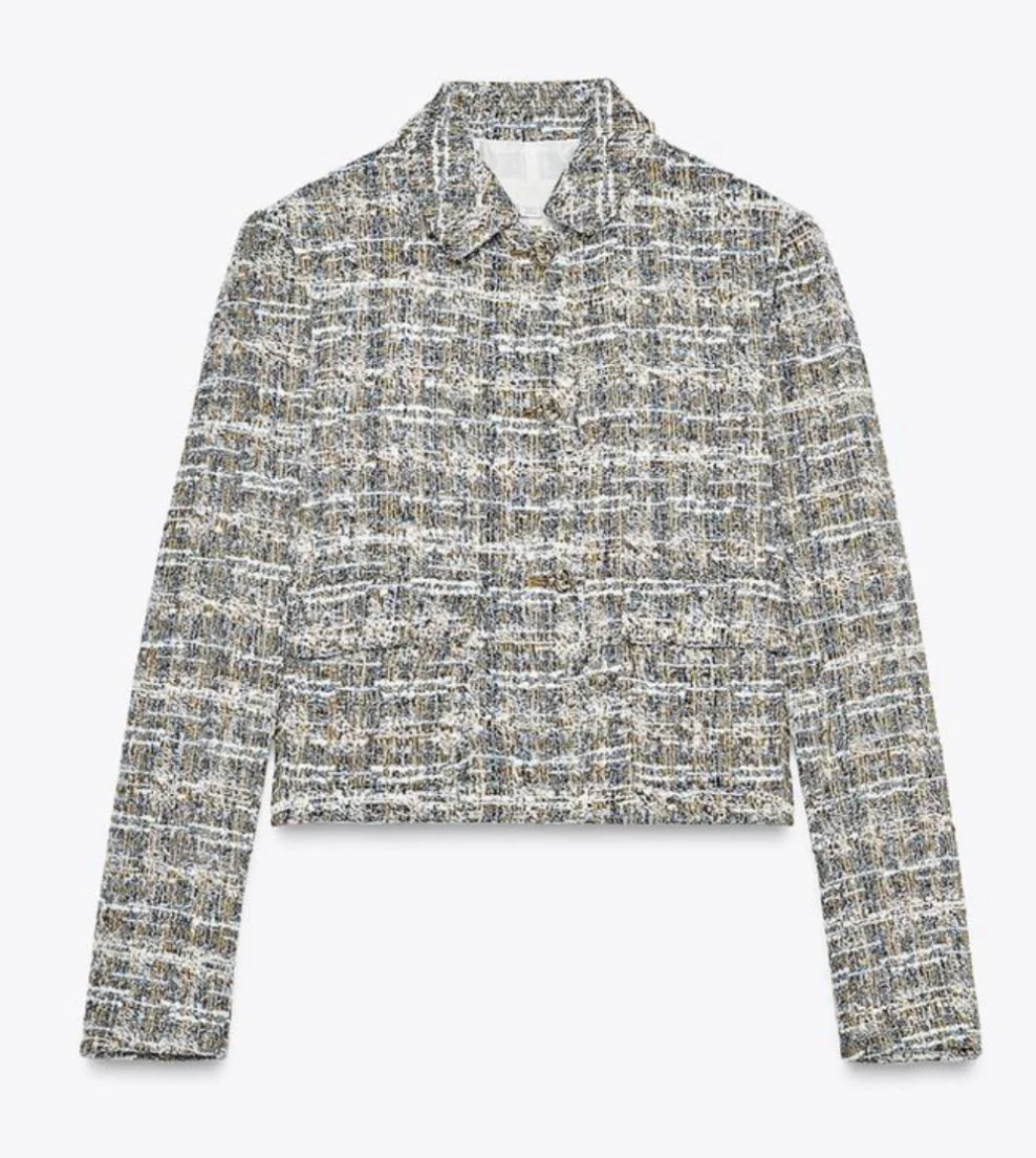 Zara Textured Blazer in Ecru/Khaki