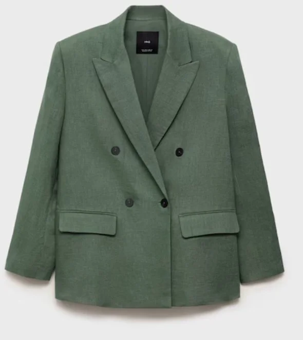 Mango Linen Suit Jacket in Forest Green