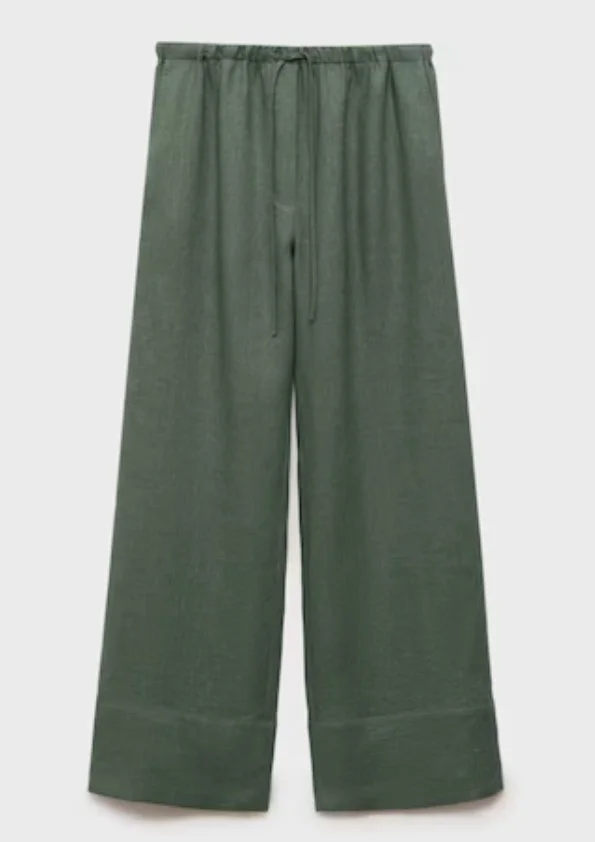 Mango Straight Linen-Blend Trousers in Forest Green