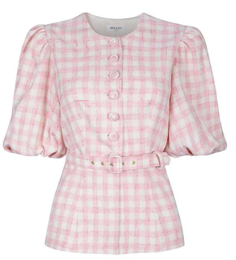 Beulah London Gabriella Blouse in Pink &amp; White Tweed