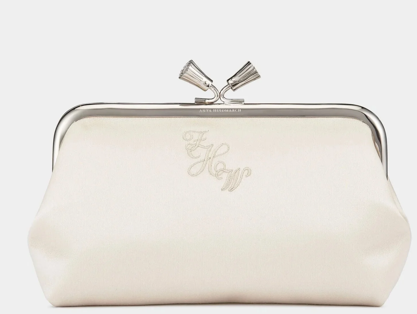 Anya Hindmarch Maud Clutch in Pale Pink Satin