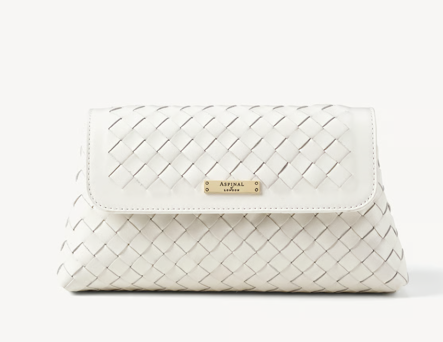 Aspinal of London Sunrise Sunset Clutch in Chalk White Woven Leather
