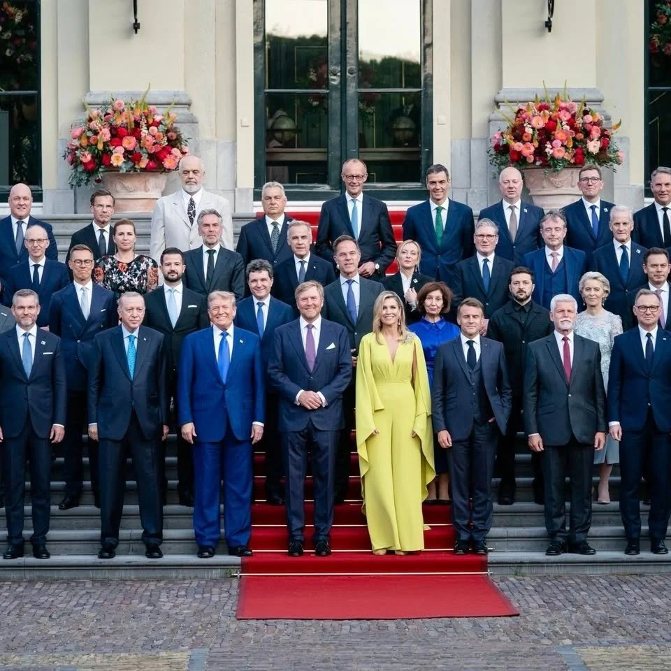 lady in yellow dress at nato summit 2025 King Willem-Alexander and Queen Maxima host dinner — UFO No More mirrors