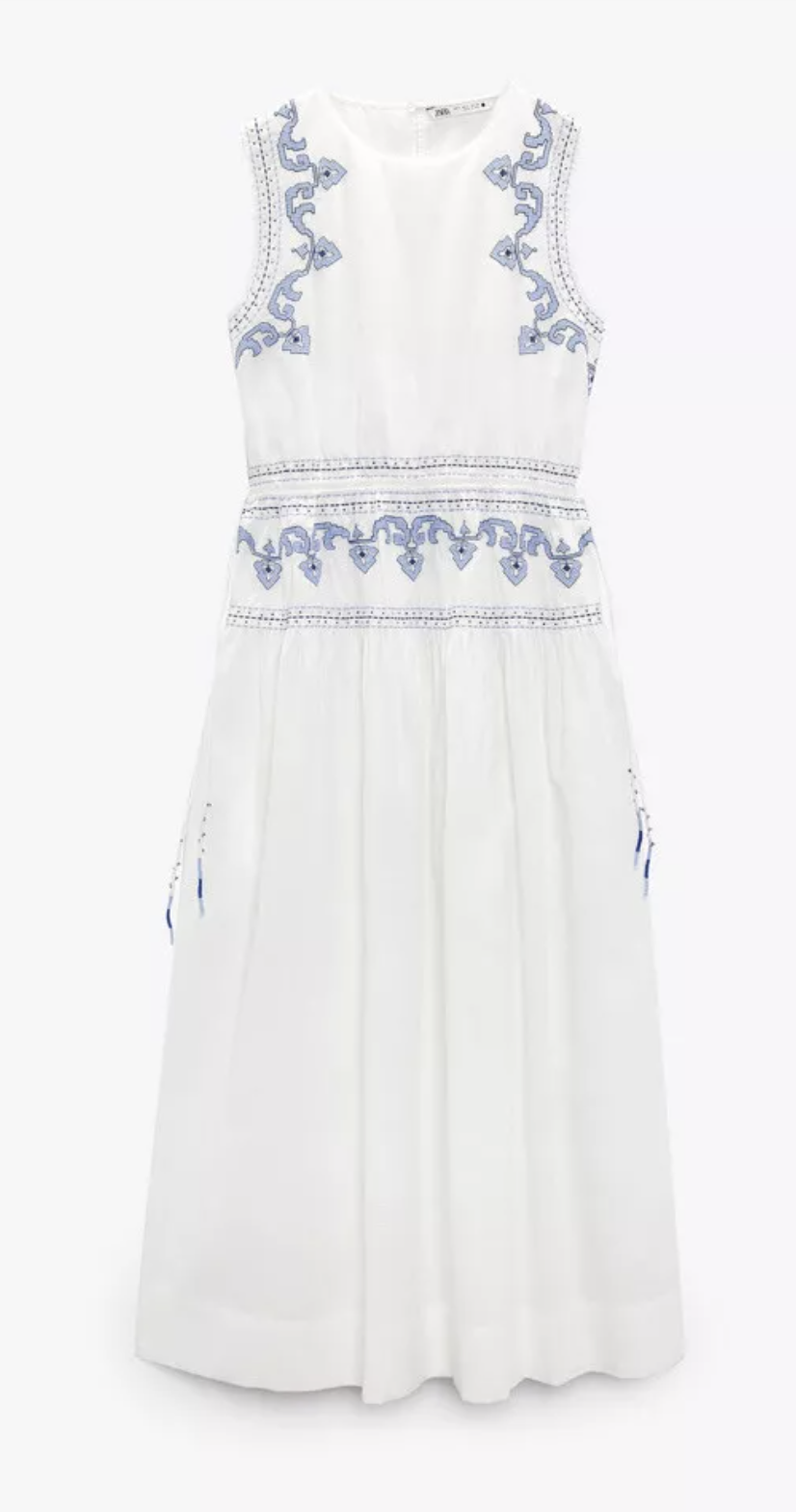Zara Embroiderd Midi Dress