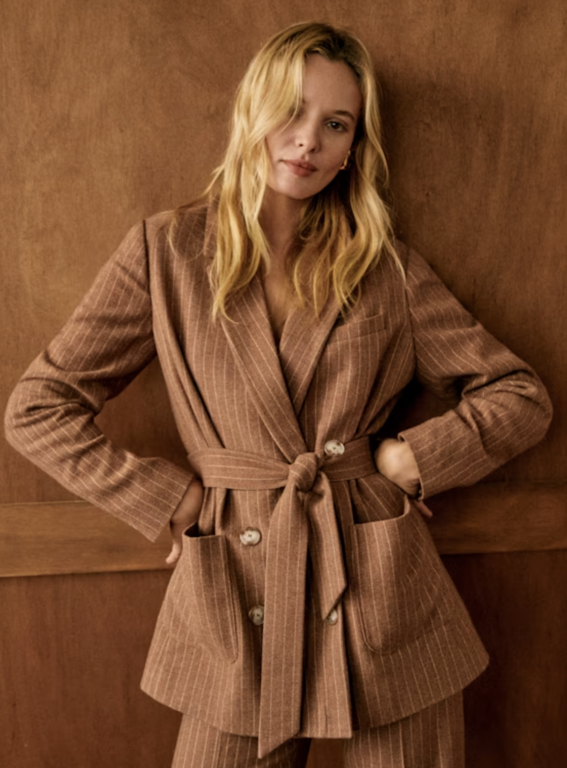 Sézane Beryn Jacket in Ecru/Brown Stripes