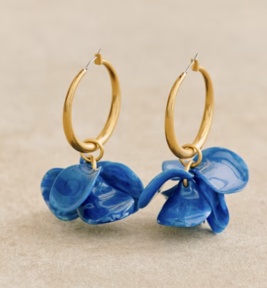 Sézane Flora Hoop Earrings in Navy