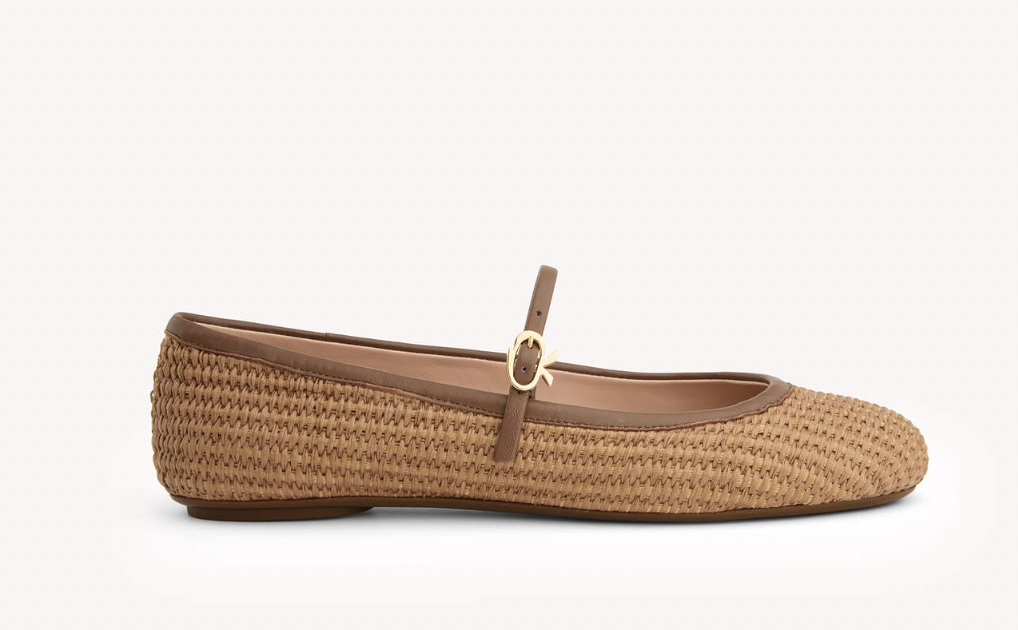 Gianvito Rossi Carla Ballet Flats in Brown Raffia