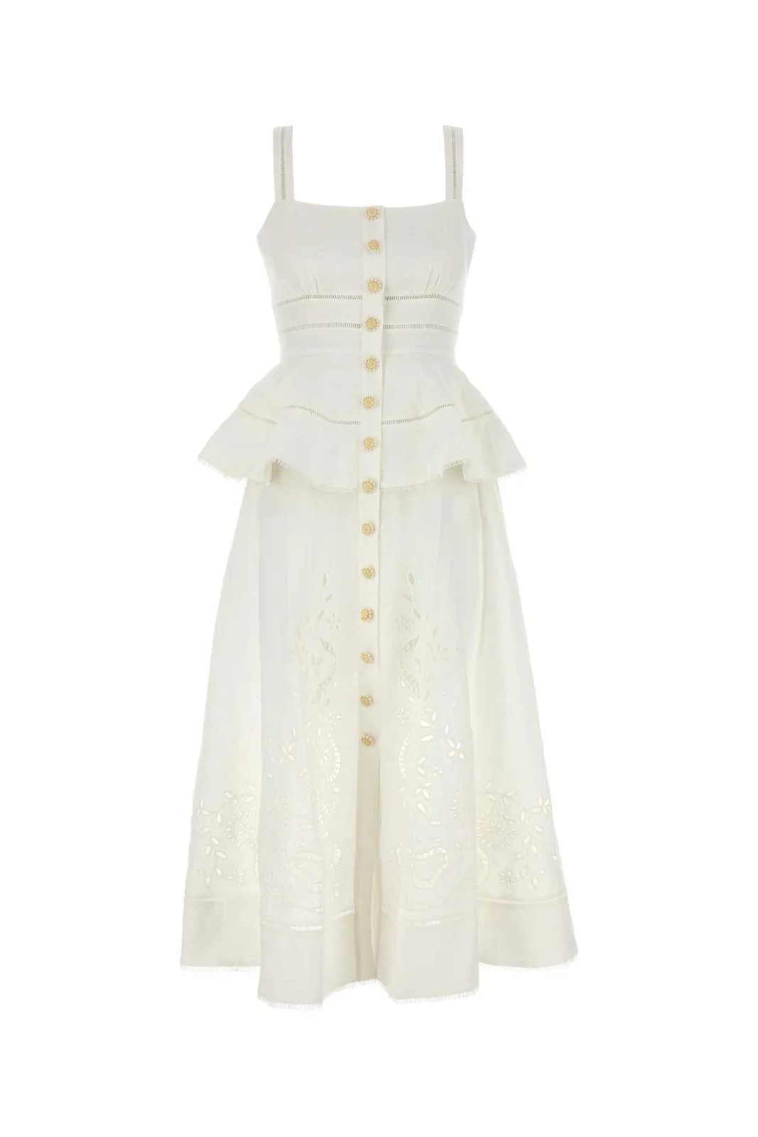 Self Portrait Lace Linen Peplum Dress