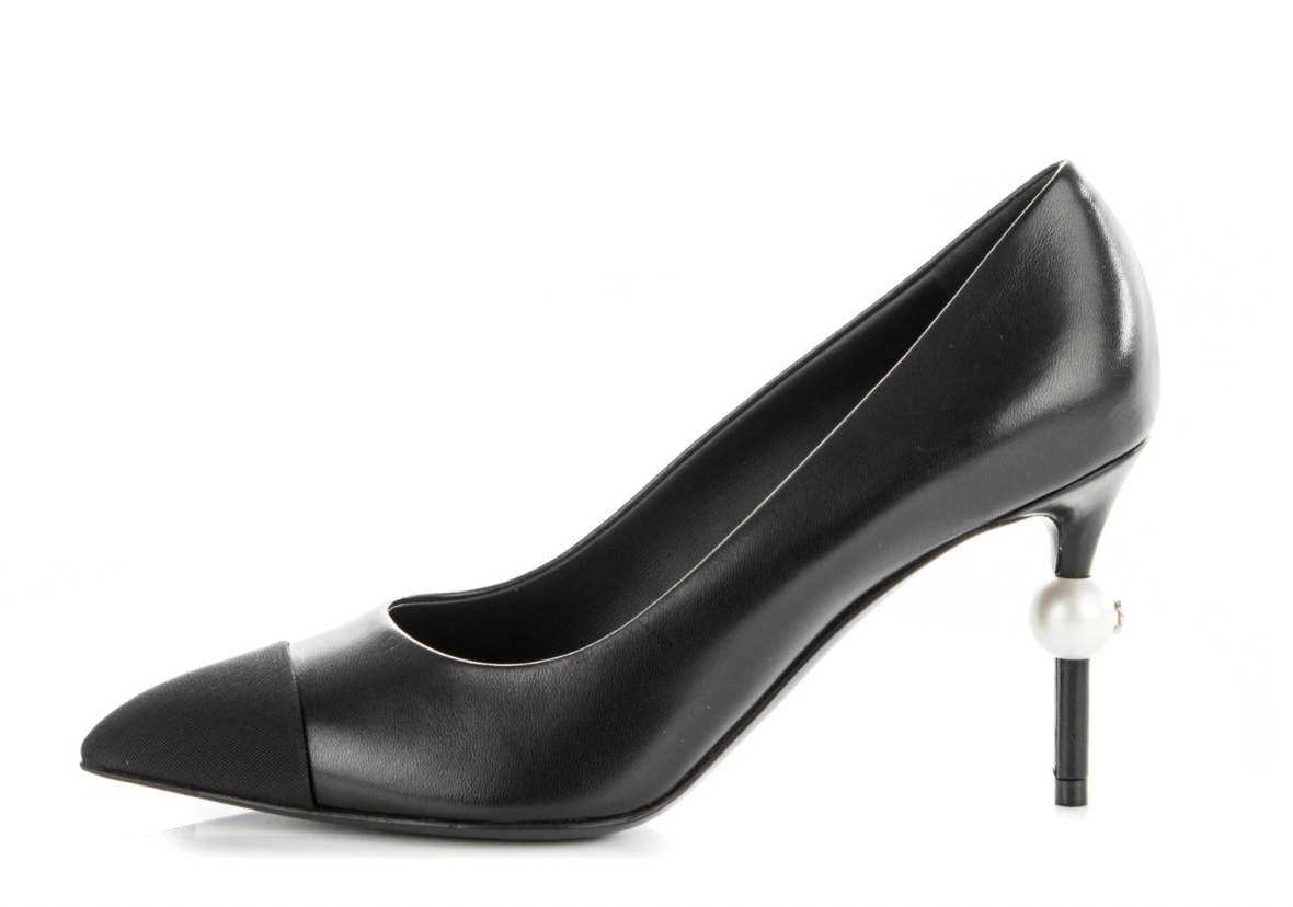 Chanel Goatskin Grosgrain Cap Toe Pearl Pumps
