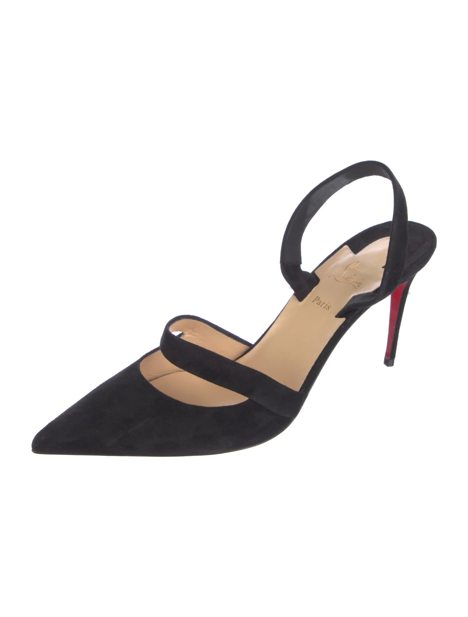 Christian Louboutin Actina 85 Slingback Pumps in Black Suede.png