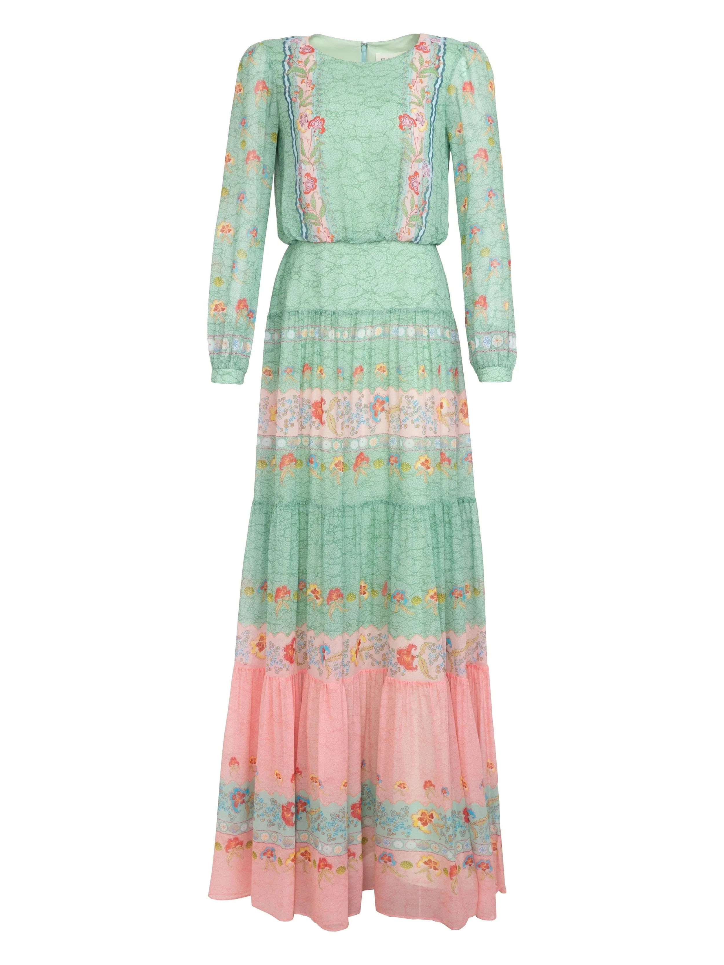 Saloni Isabel Long Dress in Delemare Wave
