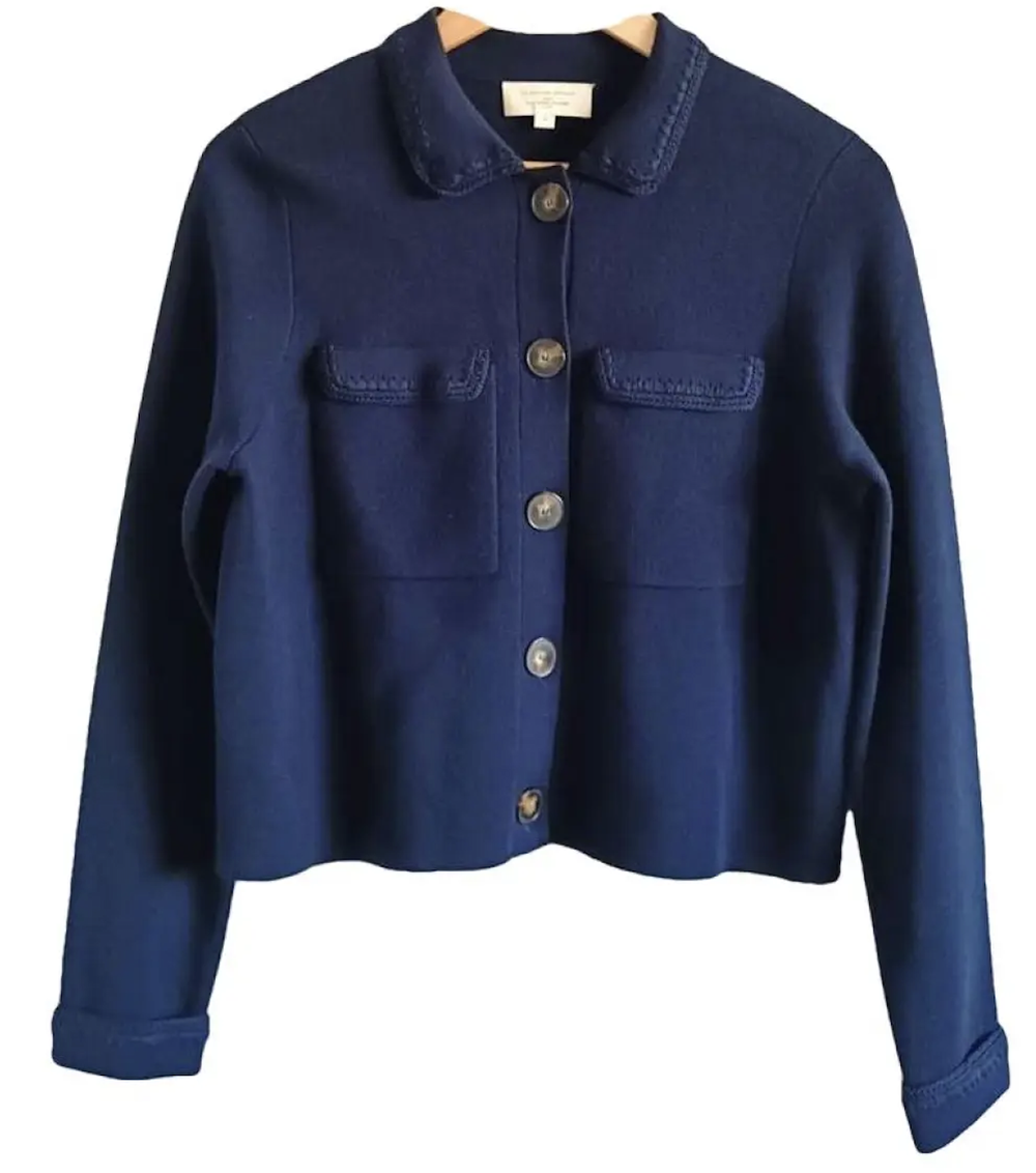 Sézane Betty Cardigan in Navy Crochet — UFO No More