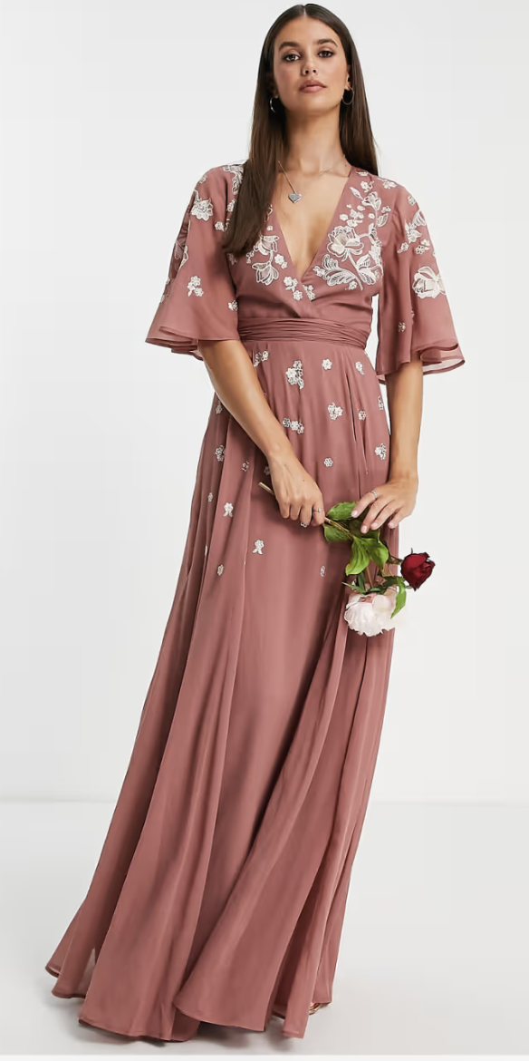 ASOS DESIGN Flutter Sleeve Wrap Maxi Dress