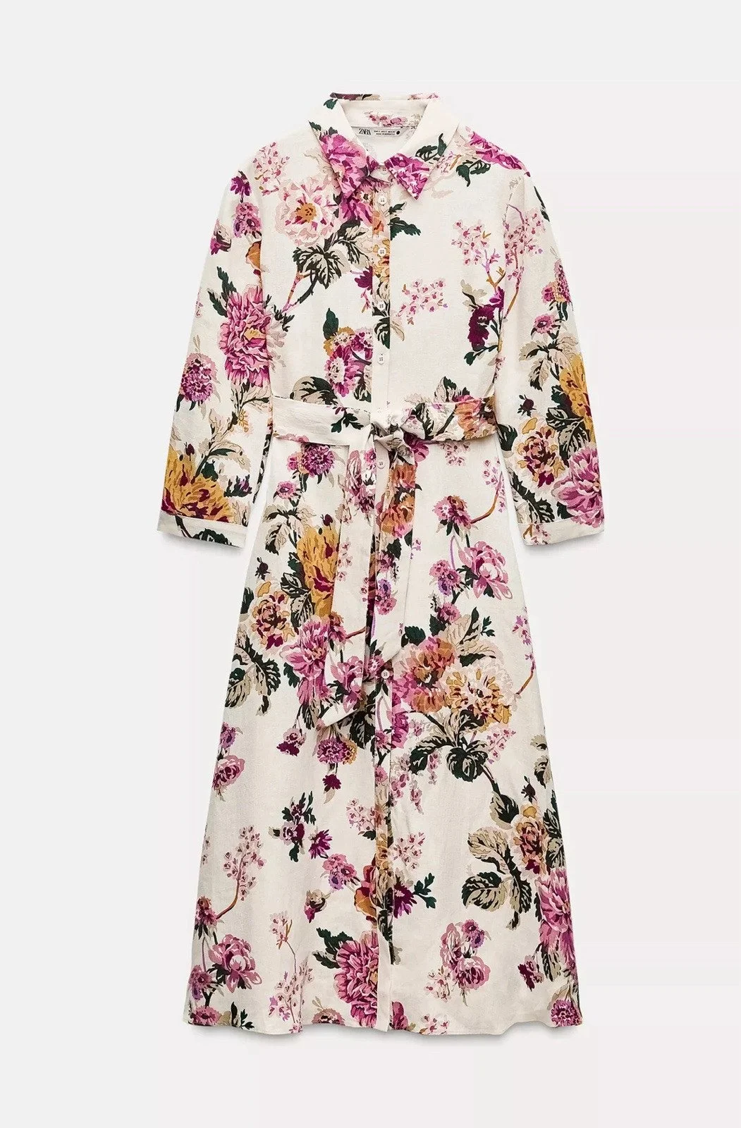 Zara Floral Belted Midi Dress