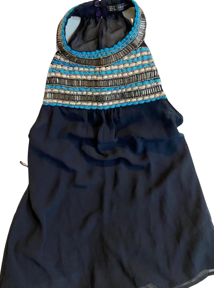 blue floral halter neck dress Nadine Halter Scarf Chiffon Maxi Dress / Blue Floral Print | MESHKI