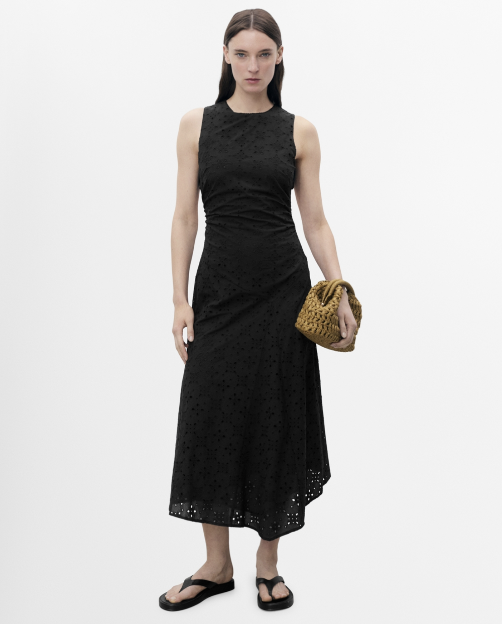 Mango Eyelet Gathered Cinched Waist Dress UFO No More Mango Eyelet Gathered Cinched Waist Dress UFO No More