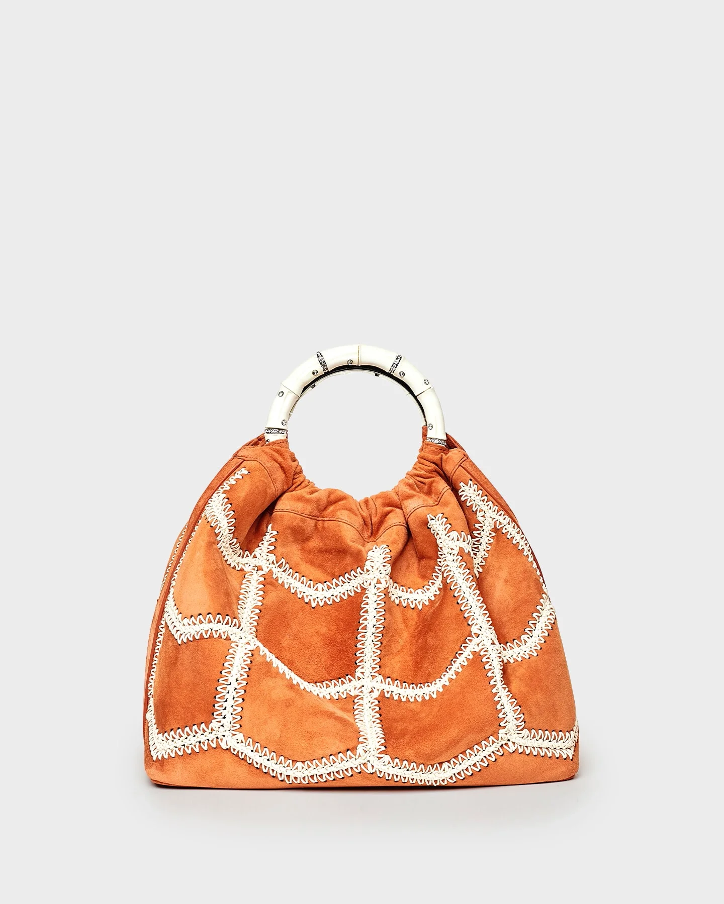 Marina Raphael Sienna Bag in Terracotta Crochet Suede