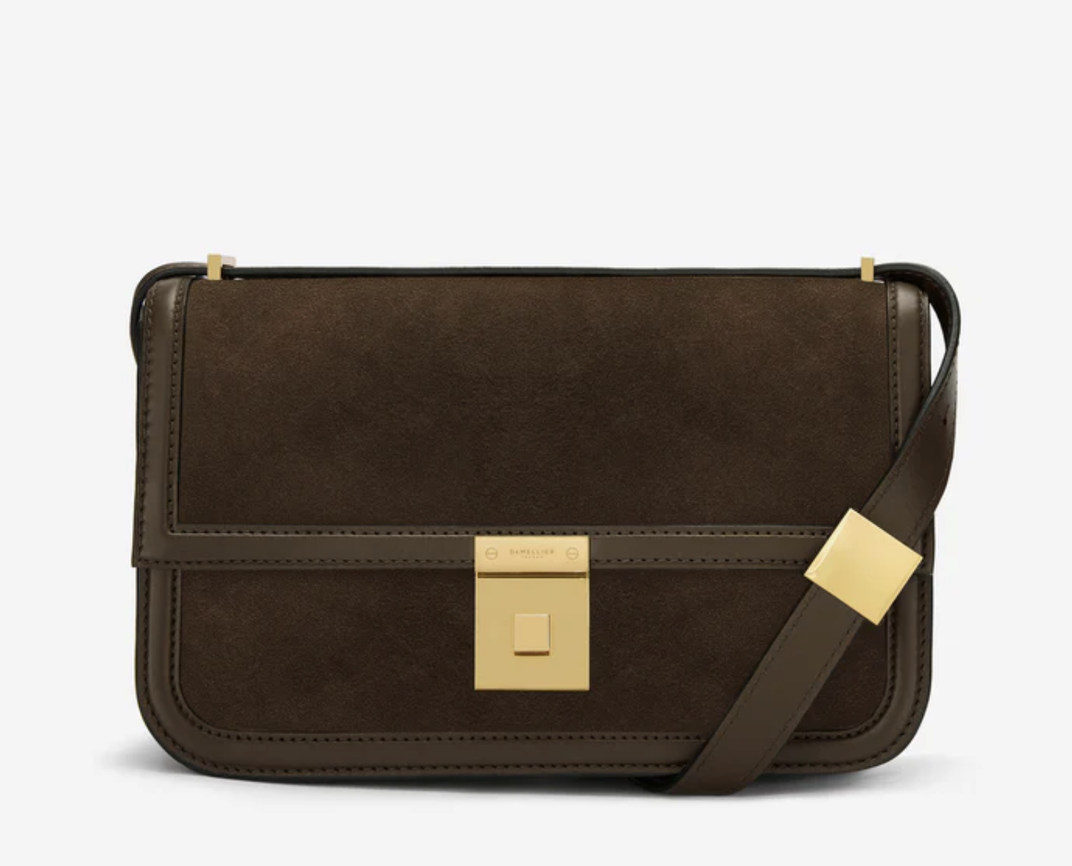 Demellier London Paris Crossbody Bag in Mocha Suede & Mocha Smooth
