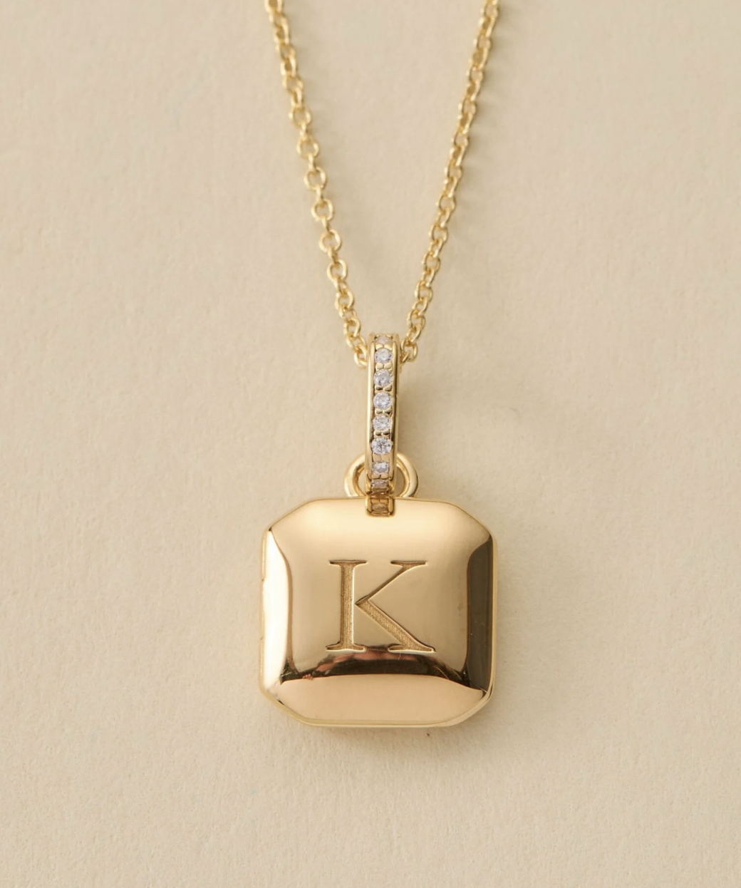 Tiny Tags 14k Square Mini Locket Necklace with Pavé Jump Ring