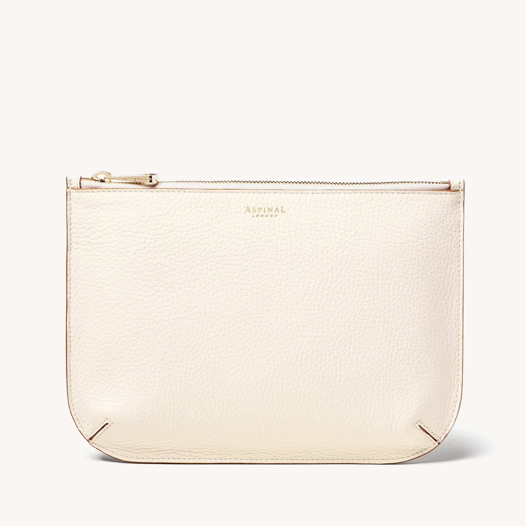 Aspinal of London Large Ella Pouch in Ivory Pebble