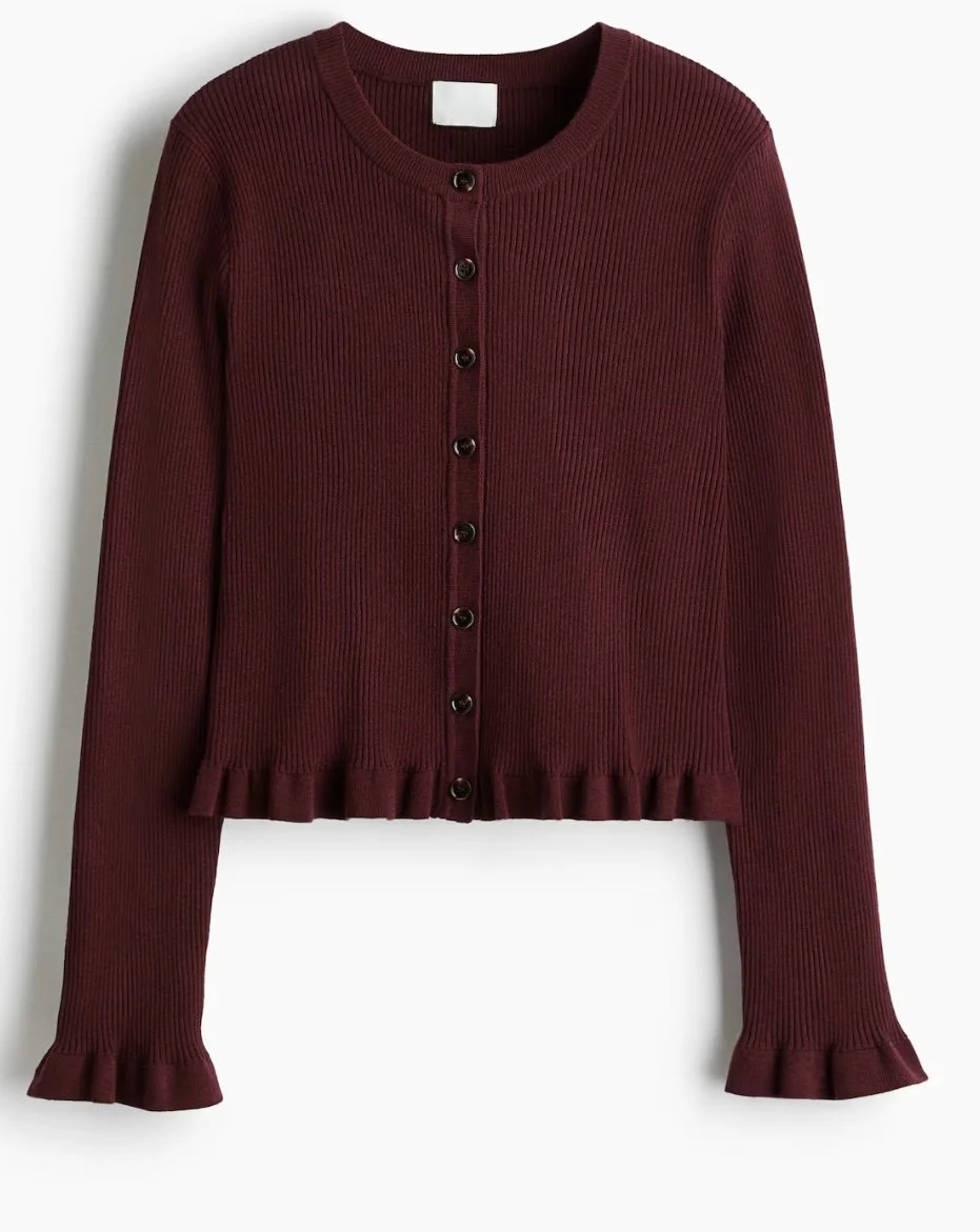 H&amp;M Rib-Knit Cardigan in Burgundy