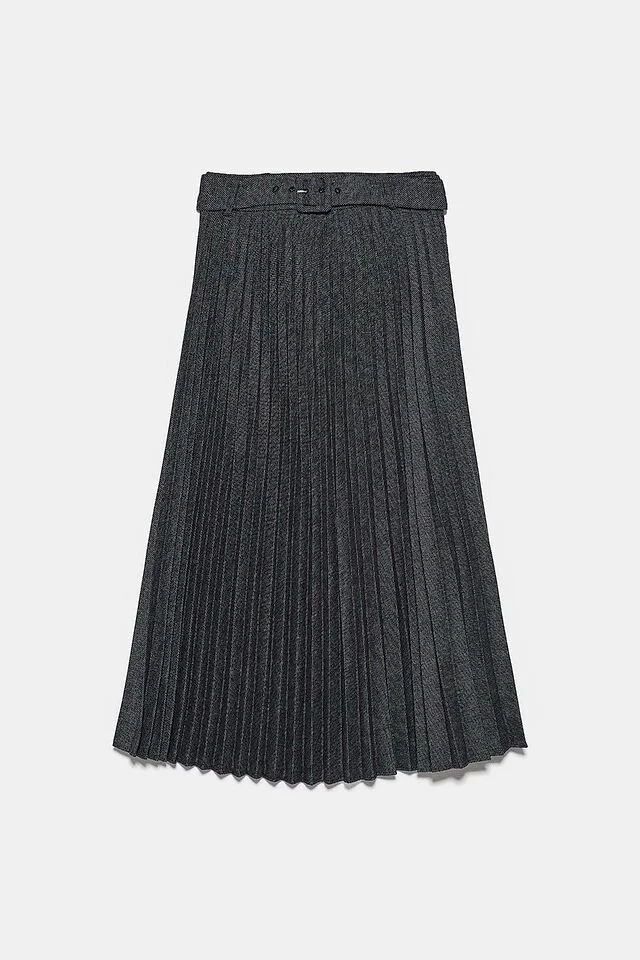 Zara Belted Pleated Skirt in Grey.jpg
