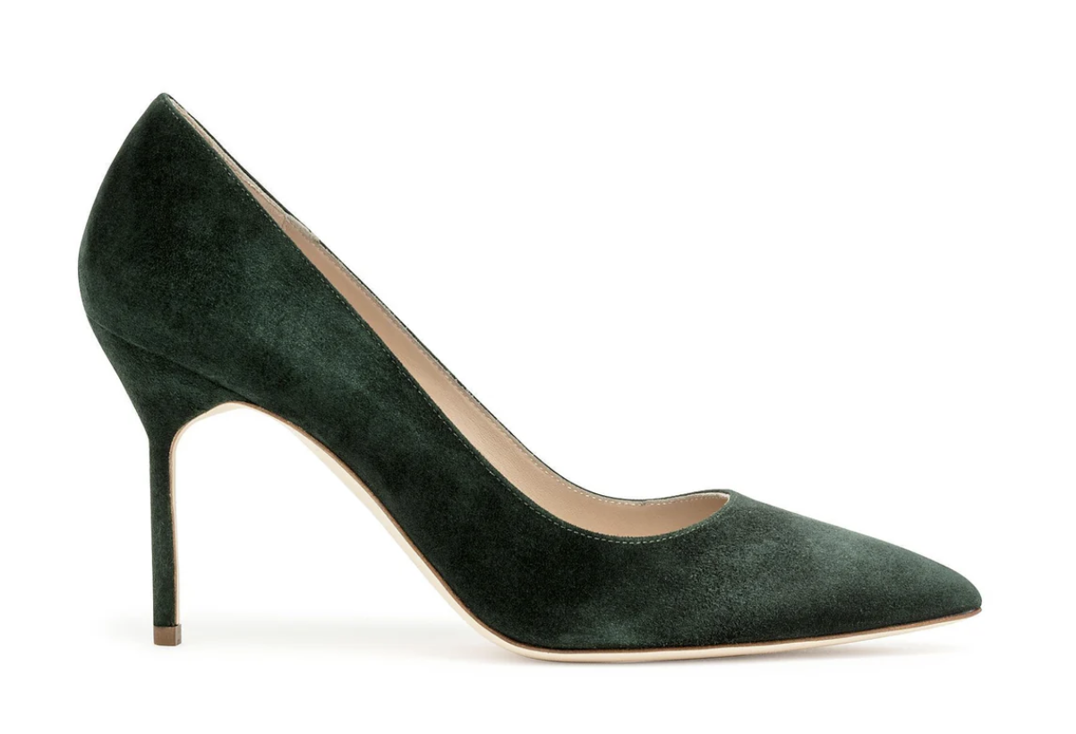 Manolo Blahnik BB 90 Pumps in Green Suede