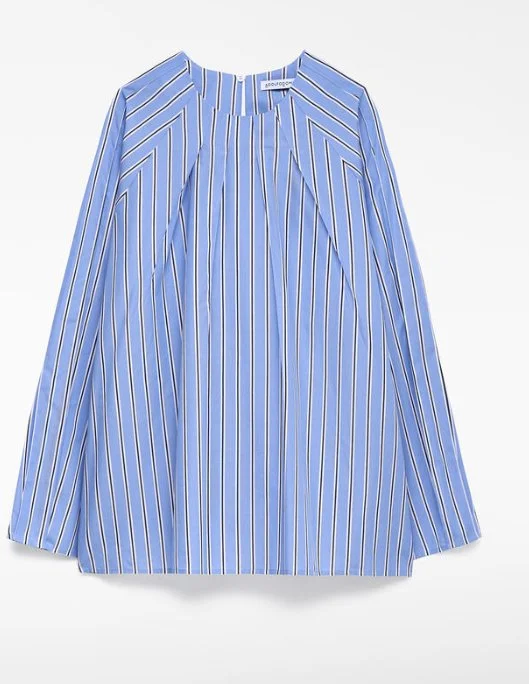 Adolfo Dominguez Crew Neck Cotton Blouse in Blue Stripes