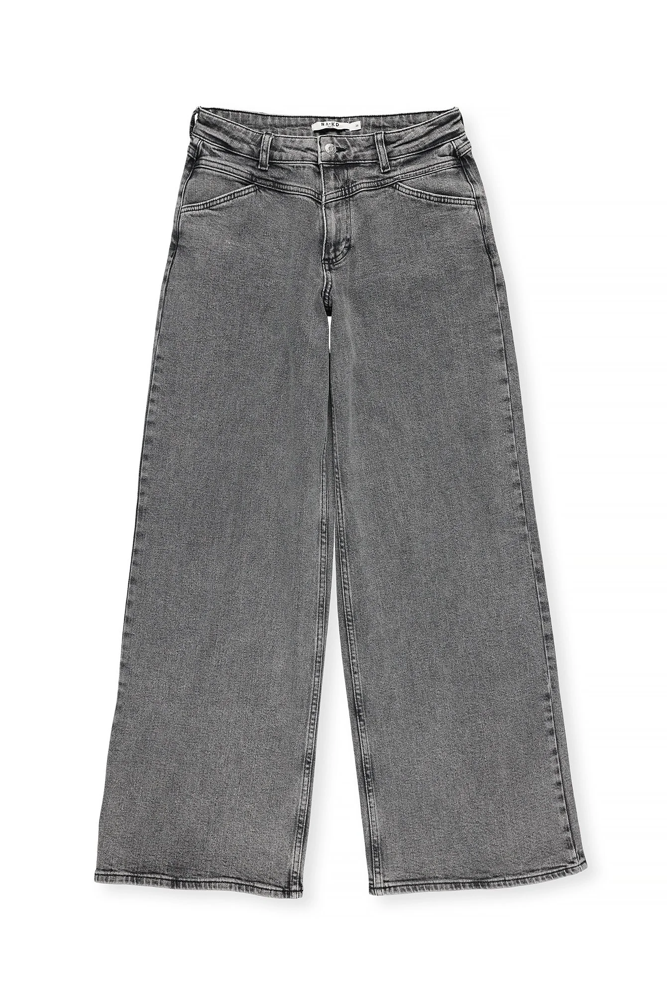 NA-KD Low Waist Wide Leg Jeans with Seam Details in Grey