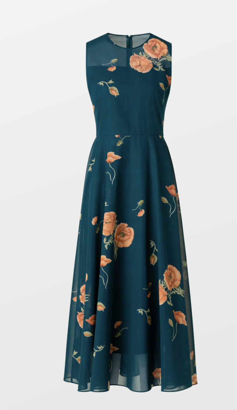 Akris Flared Cotton Midi Dress with Anemone Print