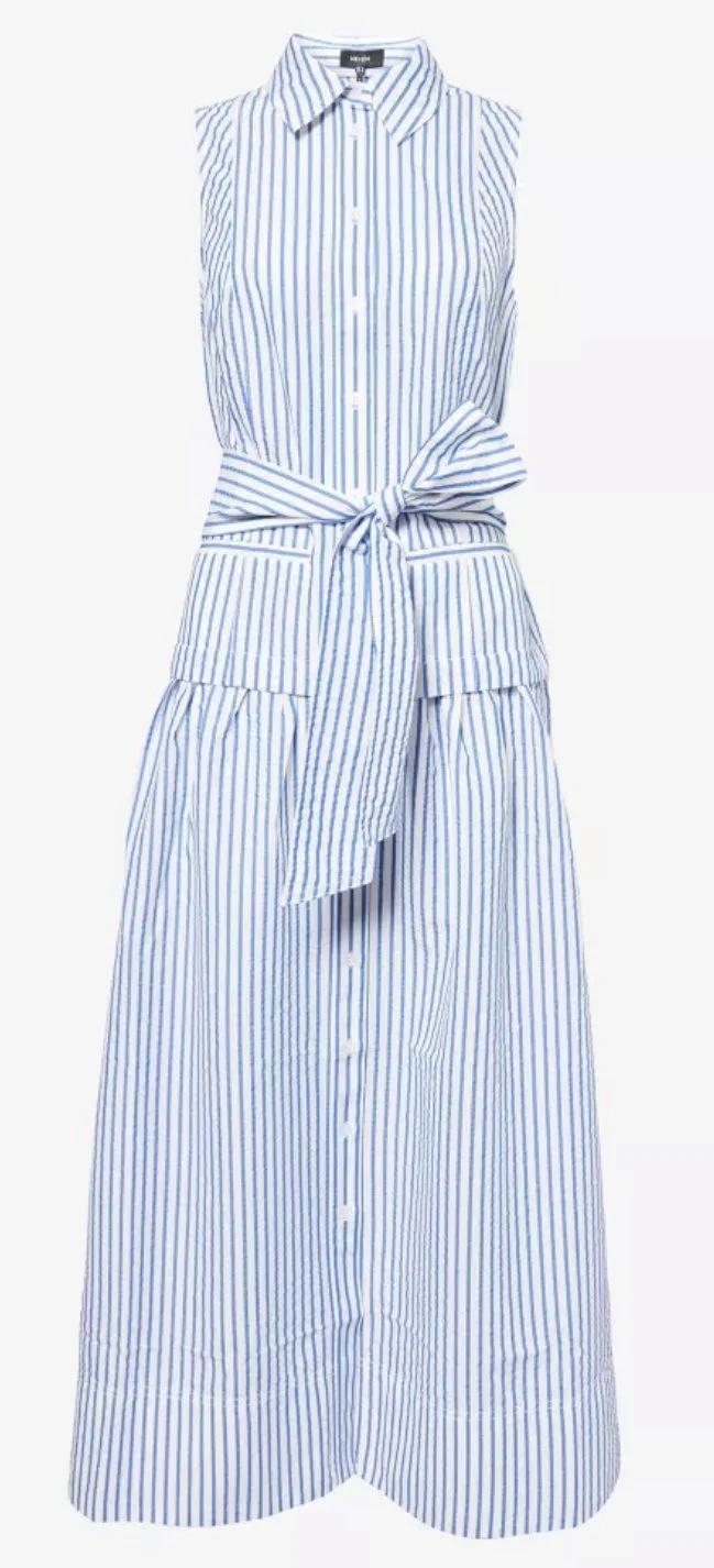 ME and EM Italian Seersucker Stripe Maxi Shirt Dress