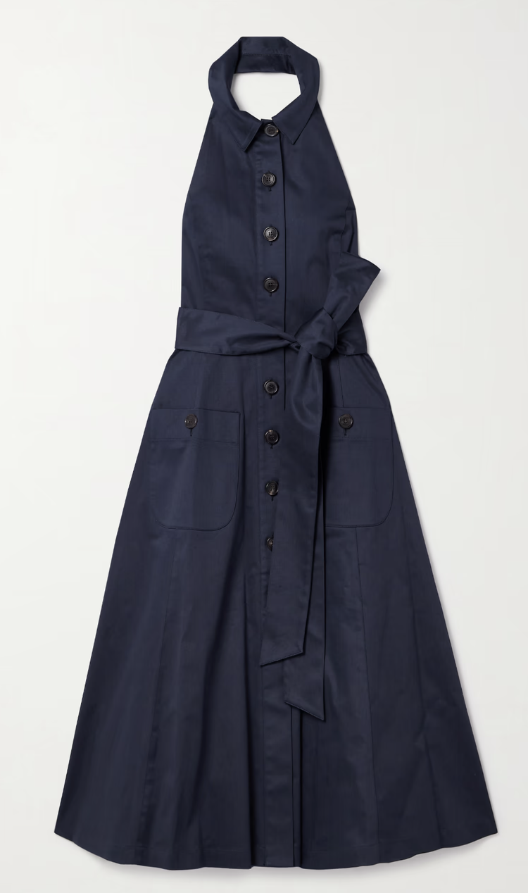 carolina herrera off-the-shoulder ruched denim midi dress Carolina Herrera 'Off-the-Shoulder' Denim Midi Dress