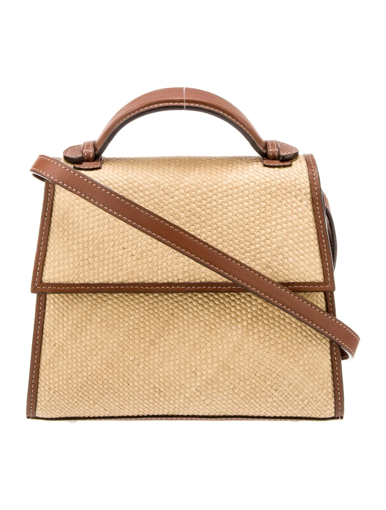 Hunting Season Small Top Handle Bag in Beige/Brown Raffia
