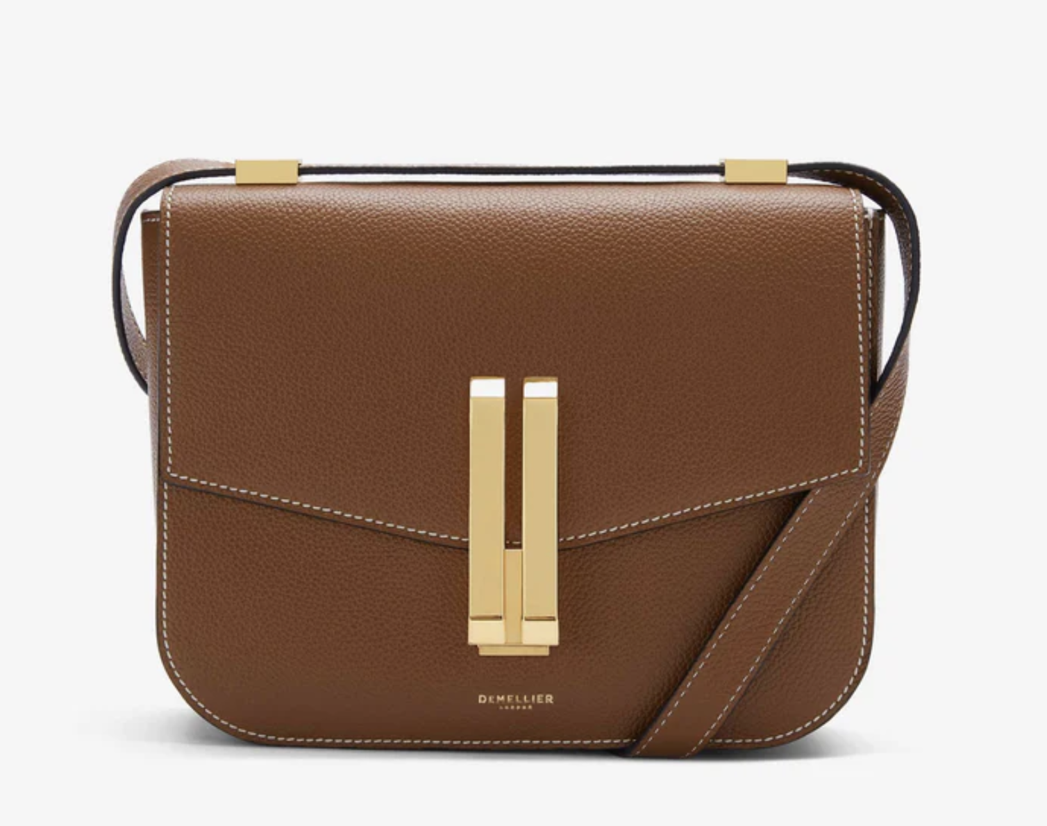 Demellier London The Vancouver Bag in Tan Small Grain Ecru Stitching